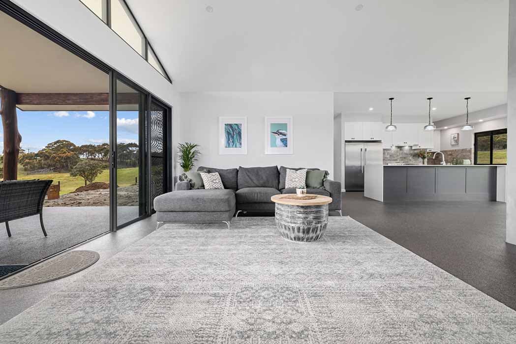 Modern living area in a new build home in Canberra, Australia